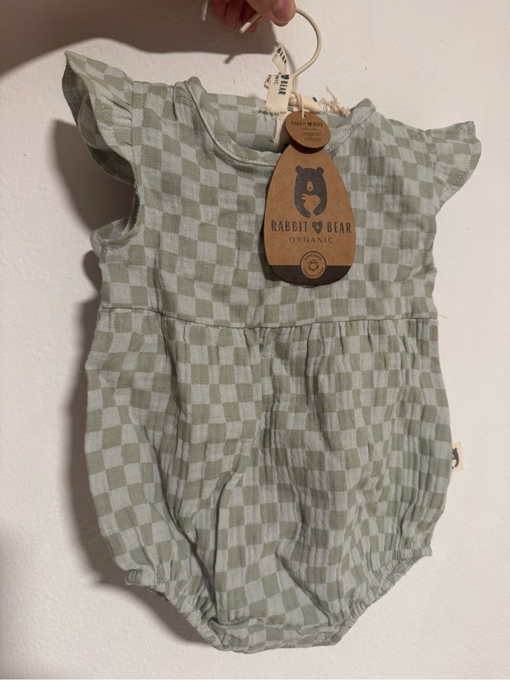 Rabbit & Bear Organic Sage Check Baby Romper